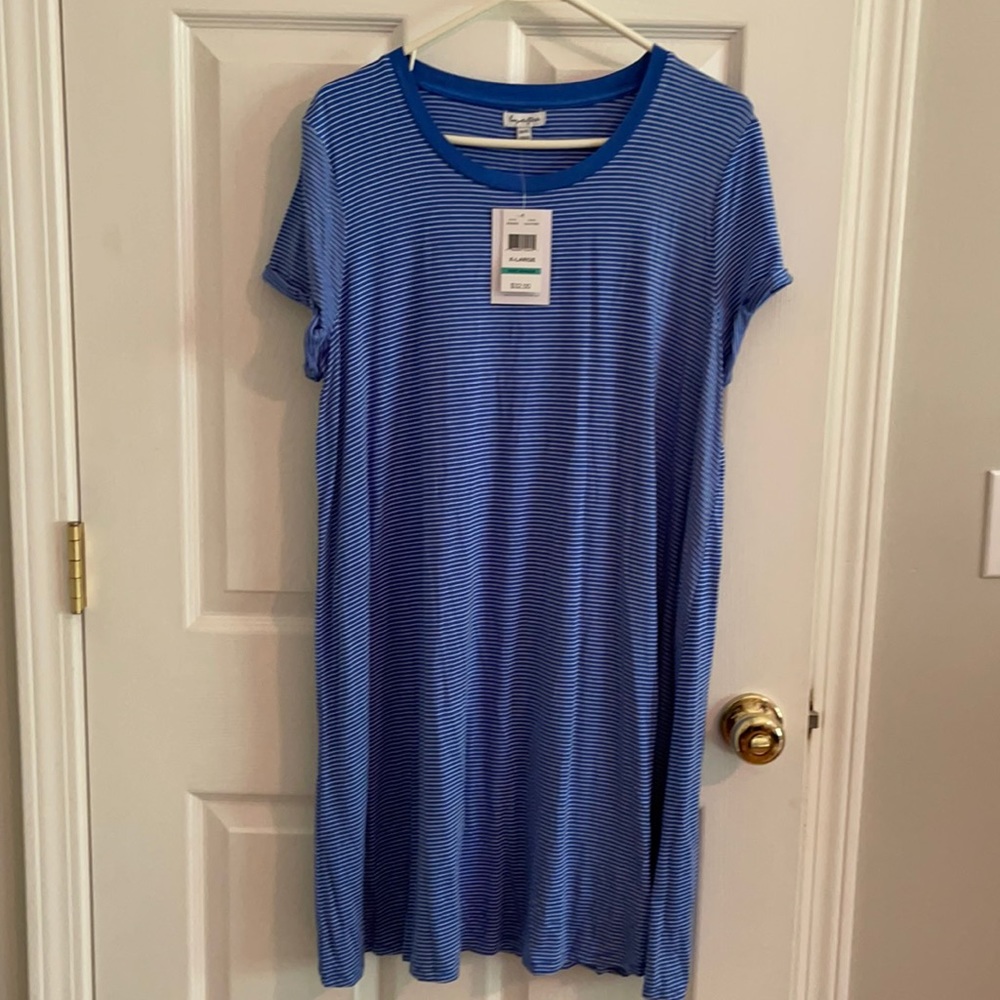 Blue and white strip T-shirt dress
